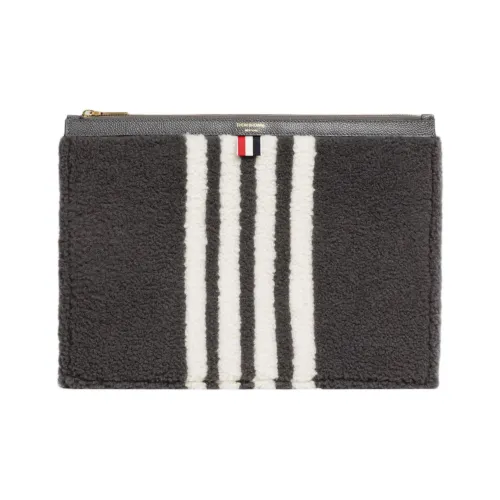 THOM BROWNE· Lambskin Satin Logo Clutch Medium Size Men's Medium Gray