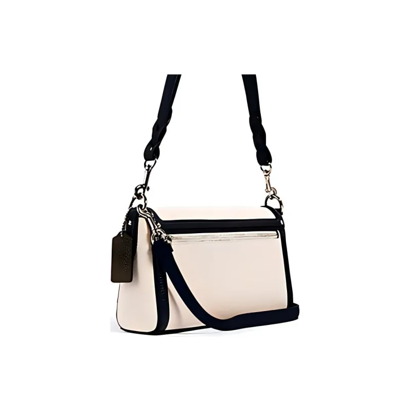 COACH Jade Leather God Of Wine Bag, Shoulder Bag, Portable Crossbody Bag Women's Black White & Light Green-4