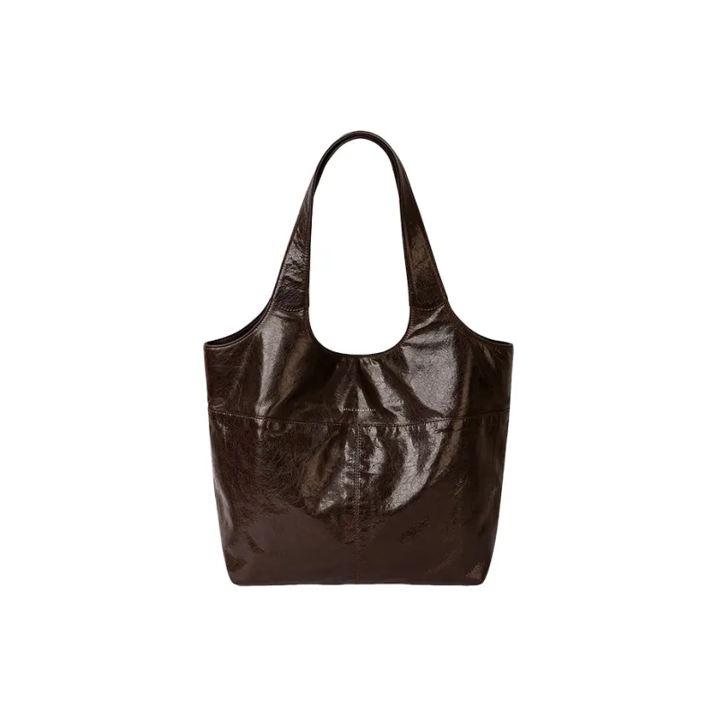 CASSILE Italy Version Imported Sheepskin Crystal Sheepskin Lightweight Tote Shoulder Bag Large Size Women's Chocolate-4