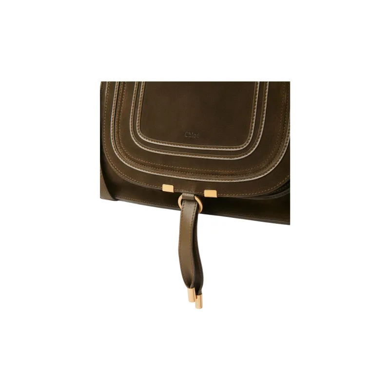 Chloe Marcie Suede Studded Calfskin Shoulder Bag Crossbody Bag Handbag Medium Size Women's Olive Green-3