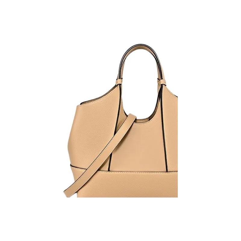 DISSONA Cow Leather Tote Bag, Shopping Bag, Shoulder Bag, Crossbody Bag, Handbag Small Size Women's Apricot-4