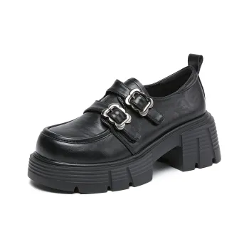 La Chapelle British Style Vintage Small Leather Shoes Versatile Fashion Loafers Women's Black