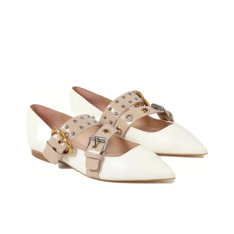 PINKO Buckle-strap Leather Ballerina Shoes-2