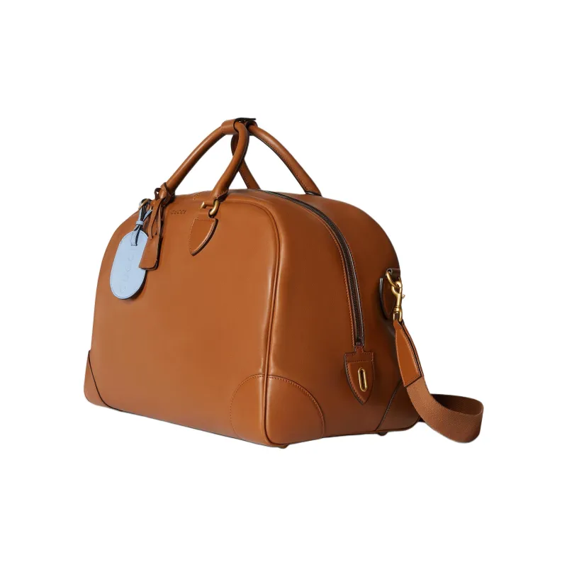 GUCCI GG Emblem Leather Travel Bag Men's Brown-1