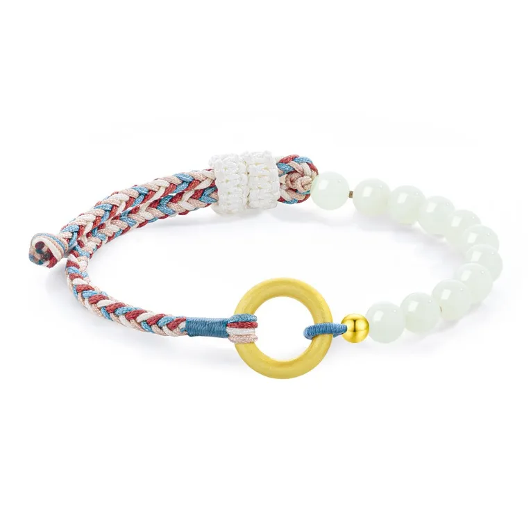 Lao Feng Xiang 999 Fine Silver Hetian Beauty Jade Bracelet Women's-0