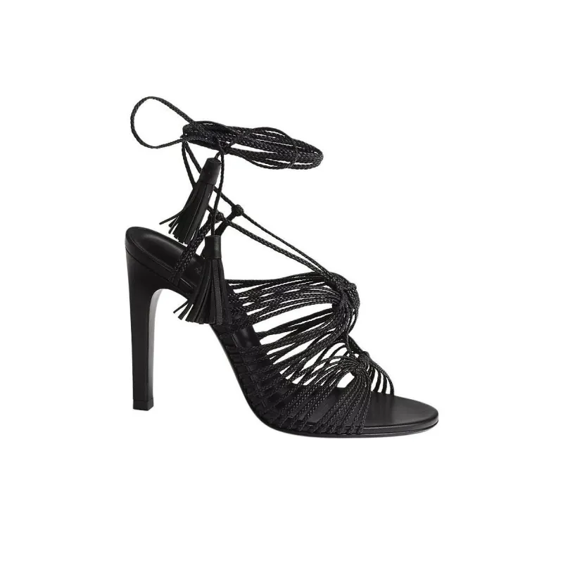 HERMES Karma Strap Sandals 10.5cm Women's Black-1
