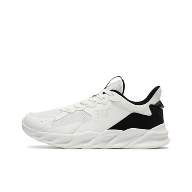 361° Cushioning Wear-Resistant Low-Top Casual Running Shoes Men's White Black-0