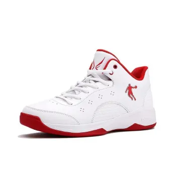 QIAODAN Durable Breathable Low Top Basketball Shoes Men's White