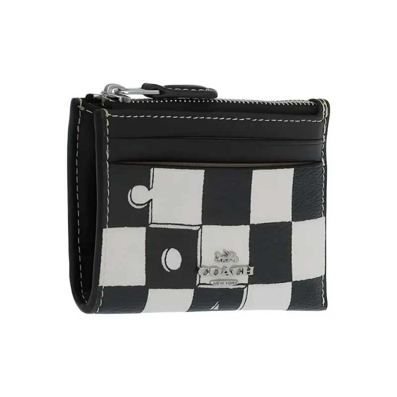 COACH Printed Coated Canvas With Smooth Leather Document Card Holder Mini Women's Black White-1