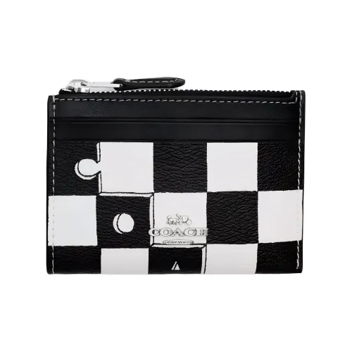 COACH Printed Coated Canvas With Smooth Leather ID Card Holder Mini Women's Black White