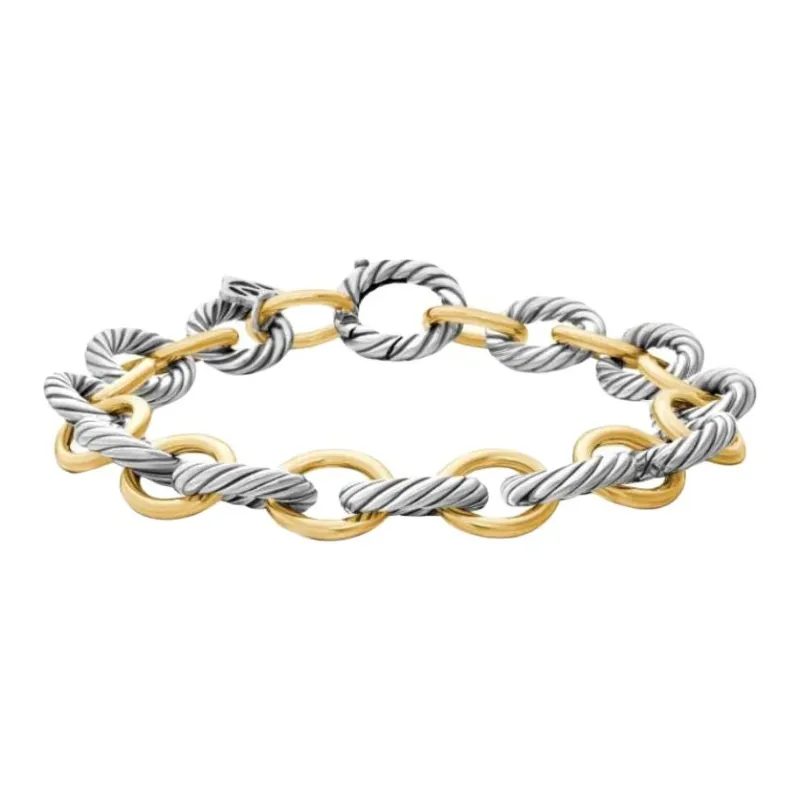 David Yurman 18kt Yellow Gold And Sterling Silver Oval Link Chain Bracelet 12mm-1