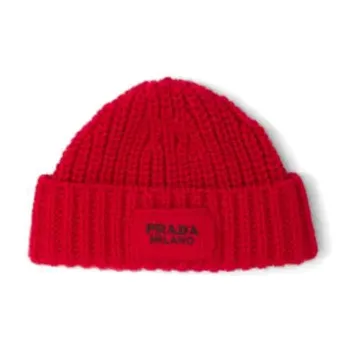 PRADA Knitted Fabric Cashmere Beanies Men's Red