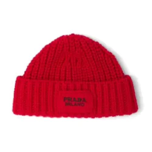 PRADA Knitted Fabric Cashmere Beanies Men's Red