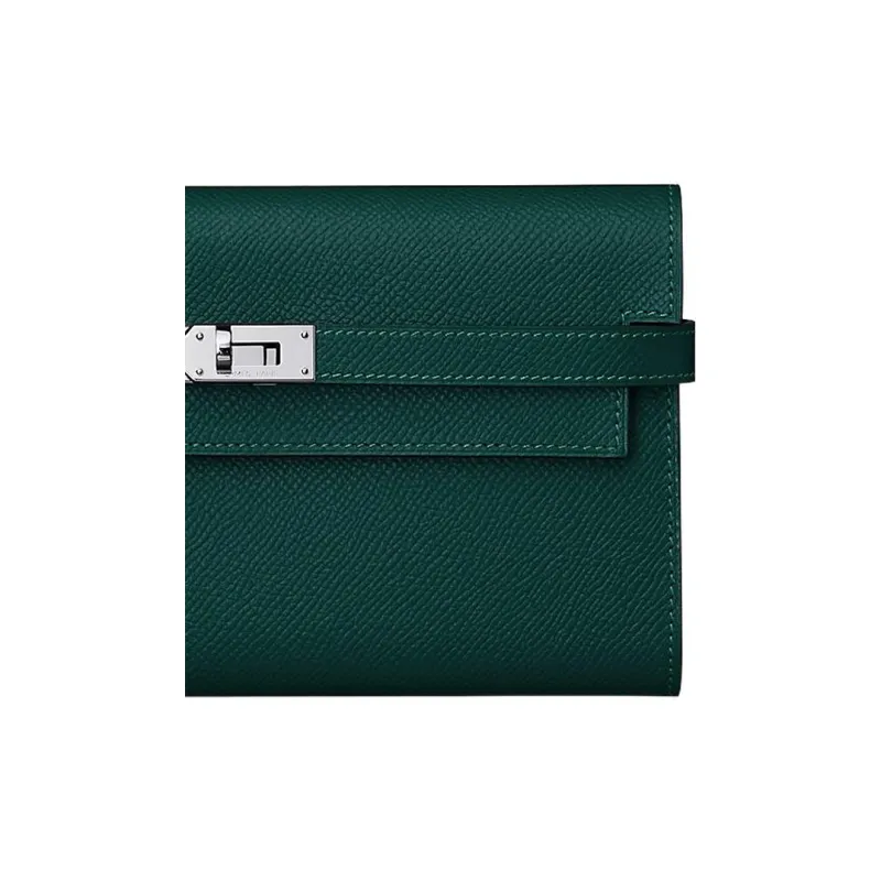HERMES Epsom Calfskin Wallet Women's 6O Vert Cypres Cypress Green/Pine Green-3