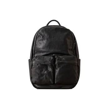 Back Step Cow Leather Backpack Large Size Men's Black