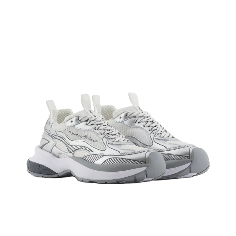 EMPORIO ARMANI Logo Debossed Mesh Panelled Sneakers-2