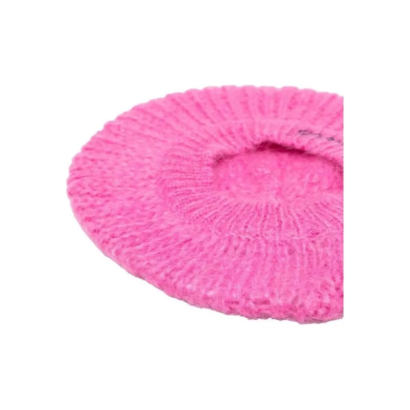 GANNI Logo Embroidered Knit Beret Beanie-4