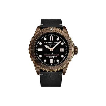 STUHRLING Diver Collection Wrist Watch Automatic Mechanical Movement Leather Watch Bands 44mm Black Dial Men's Watches