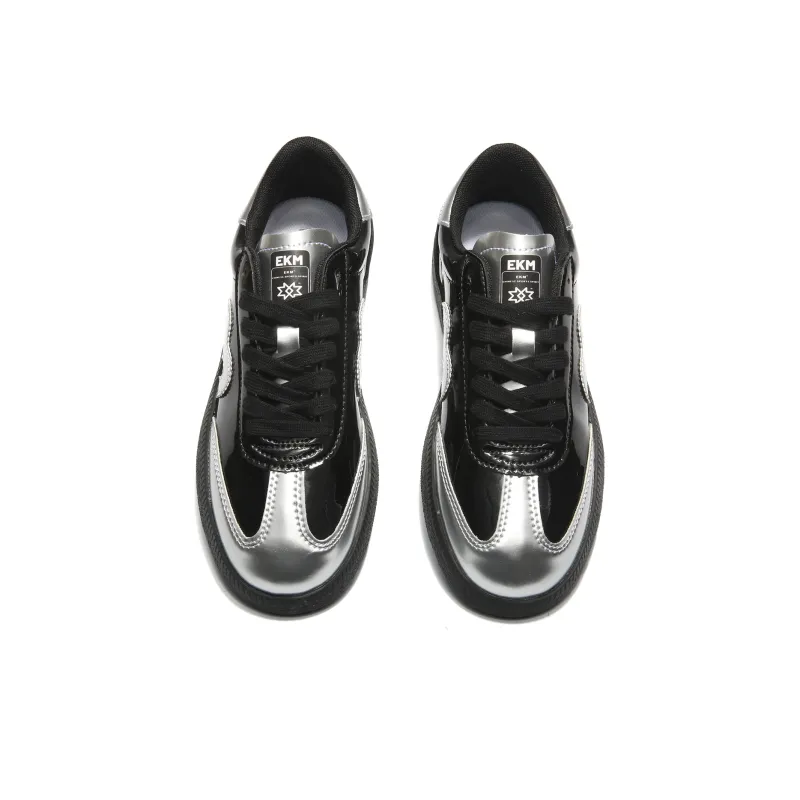 EKM Anti-Slip Wear-Resistant Low-Top Skateboard Shoes Unisex Black Silver-2
