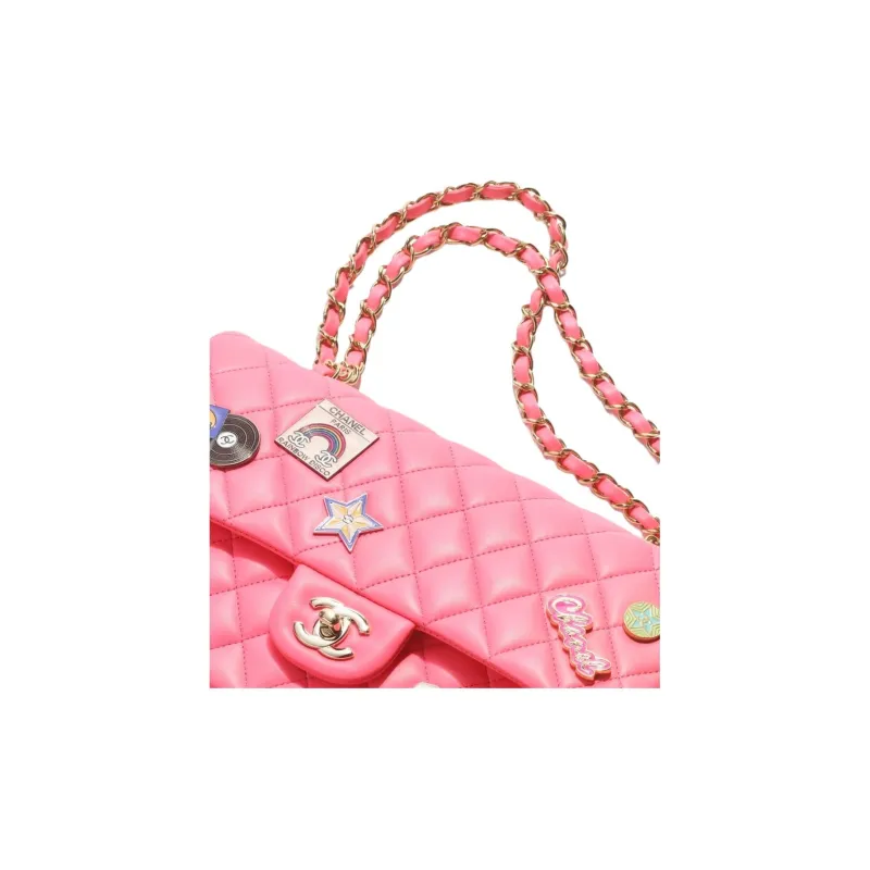 CHANEL Classic Flap CF Lambskin Crossbody Bags Women's Coral Pink-2