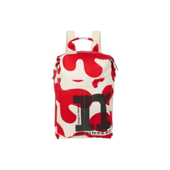 Marimekko Cotton Backpack Large Size Unisex Red & White