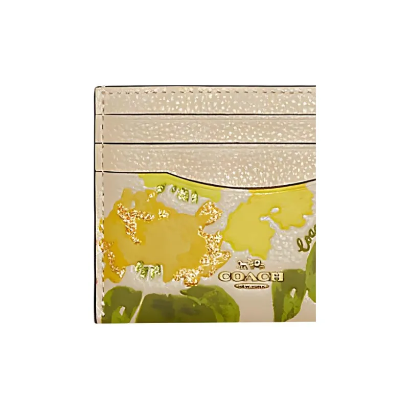 COACH Card Case Glossy Pebbled Cow Leather Coin Purses Card Holders Women's Ivory White-4
