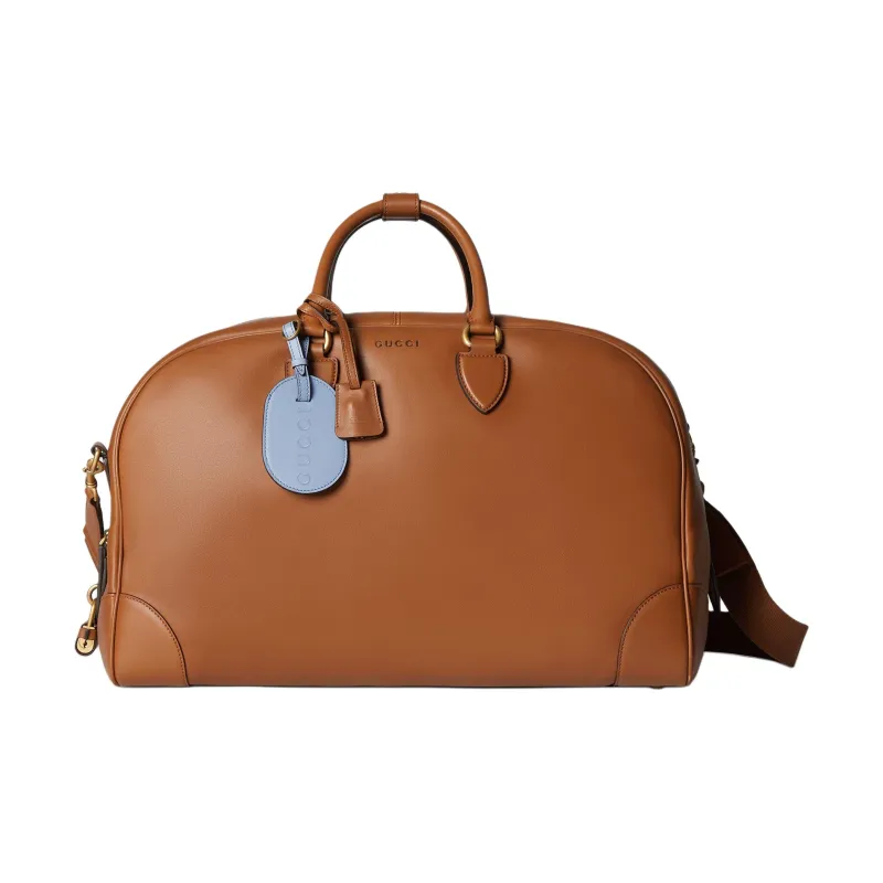 GUCCI GG Emblem Leather Travel Bag Men's Brown-0