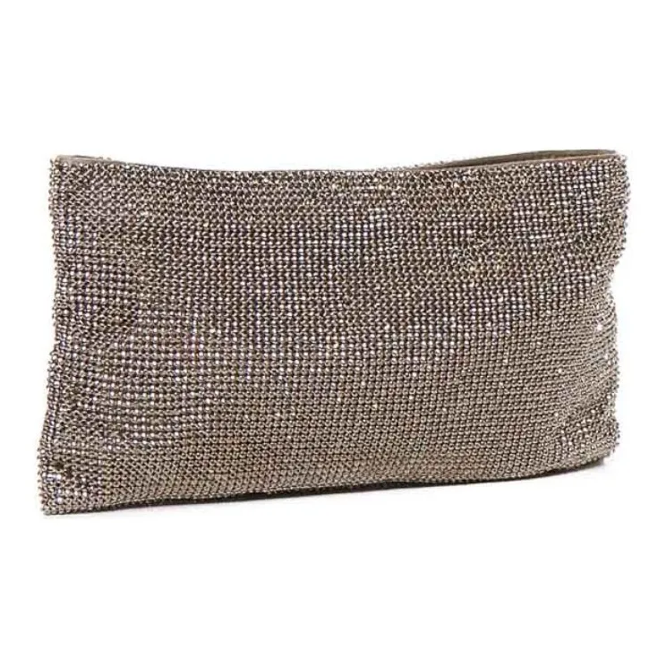 BENEDETTA BRUZZICHES Aluminum Mesh & Crystal One Shoulder Crossbody Clutch Women's Champagne Gold-2