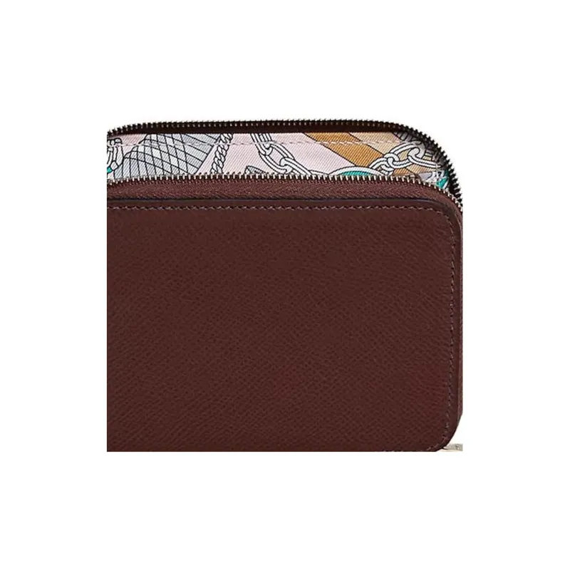 HERMES Silk'In Calfskin Wallet Women's Horse Saddle Red & Pet Pink & Gray-2