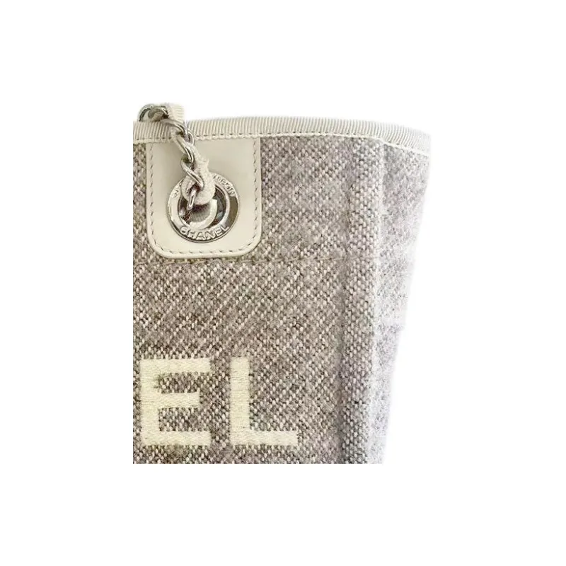 CHANEL Fabric Woven Beach Bag, Tote Bag, Shopping Bag, Shoulder Bag, Handbag Women's Brown Gray-4