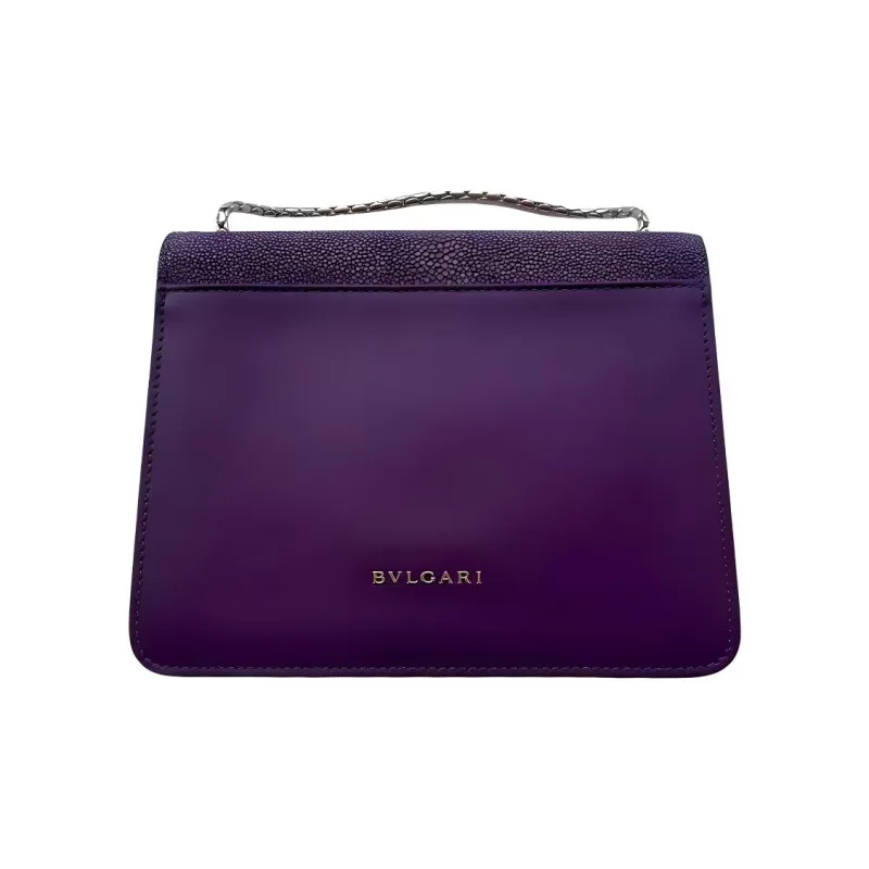 BVLGARI Galuchat Leather Handbag Shoulder Bag Women's Dark Purple-2