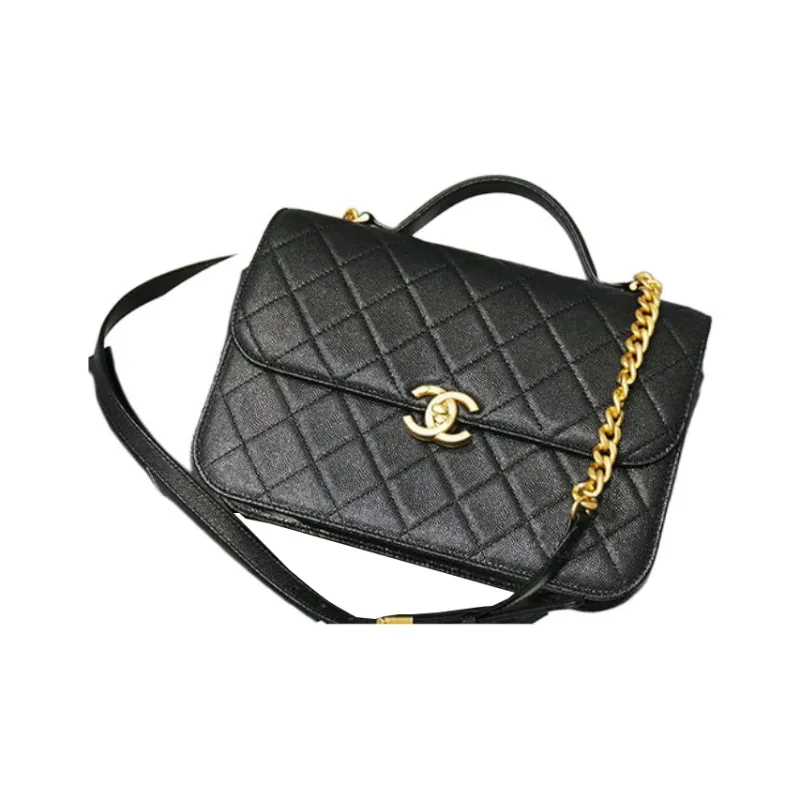CHANEL Caviar Cow Leather Flap Bag, Tofu Bag, Handbag, Shoulder Bag, Crossbody Bag Women's Black-2