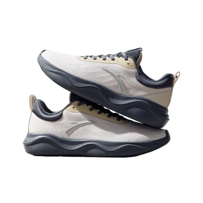 Anta Abrasion Resistant Breathable Low Top Training Shoes Men's Beige Gray-2