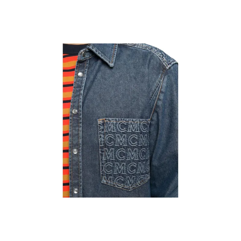 MCM Monogrammed Jacquard Detailed Denim Shirt-1