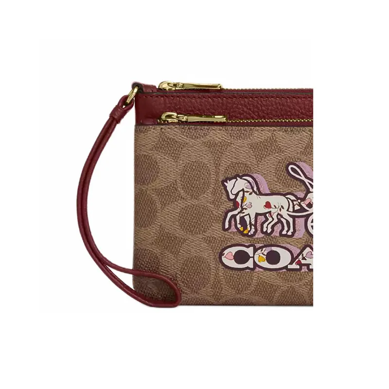COACH Coated Canvas Wallet Small Size Women's Tan & Black Cherry-3
