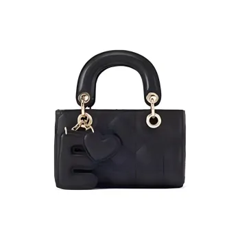 ELLE Cow Leather Lady Dior Bag, Shoulder Bag, Crossbody Bag, Handbag Small Size Women's Black/Ancora Red