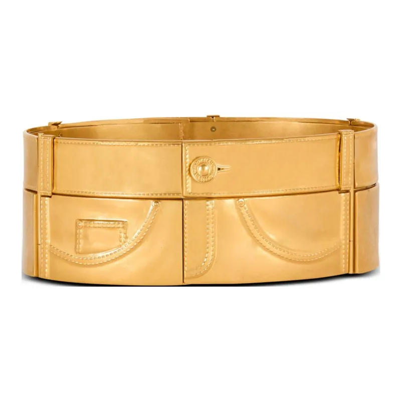 BALMAIN Brass Leather Belts Women's Gold --1