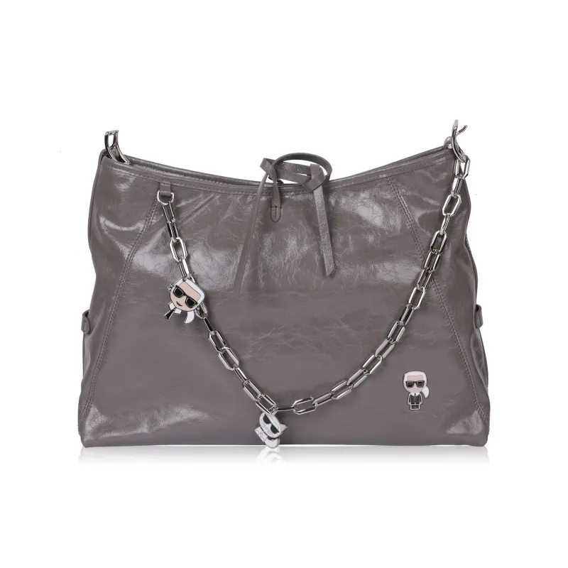 KARL LAGERFELD Cow Leather Shoulder Bag Women's Gray-1