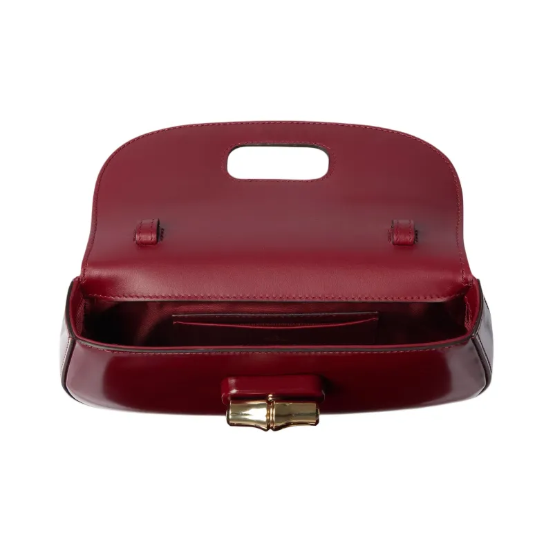 GUCCI Leather Shoulder Bag Mini Women's Red-4