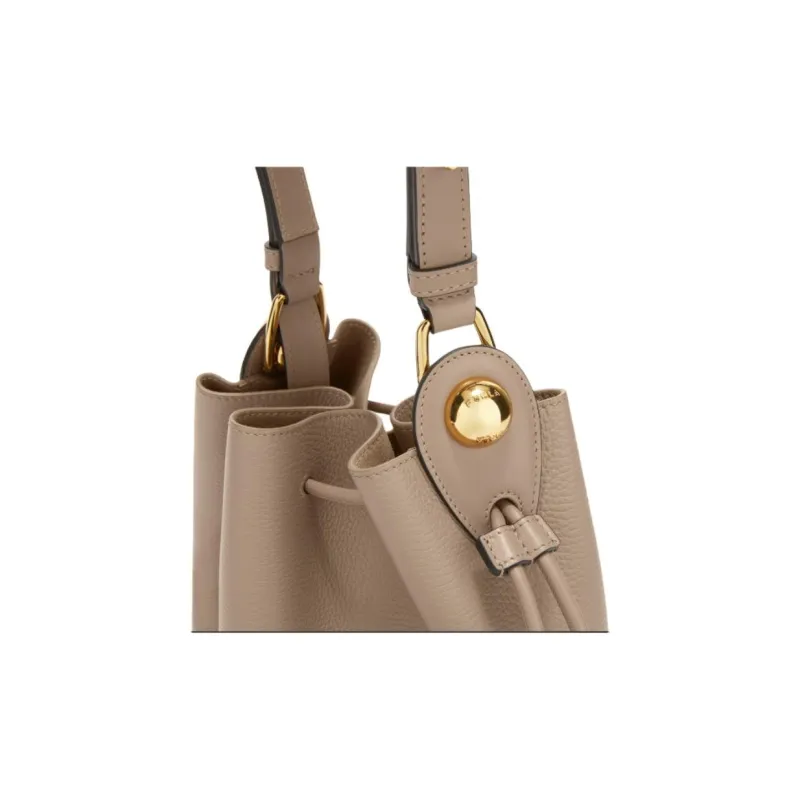 Furla Textured Calfskin Bucket Bags Shoulder Bags Small Size Women's Camel-4