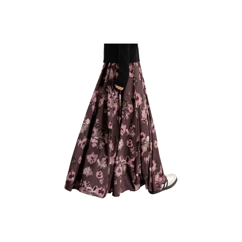 Cypress House Casual Long Skirt Women's Pink Coffee Floral-1