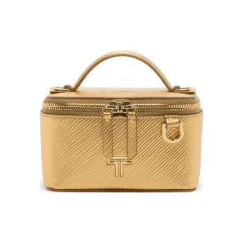 TUMI Leather Shoulder Bag Crossbody Bag Handbag Mini Women's Gold