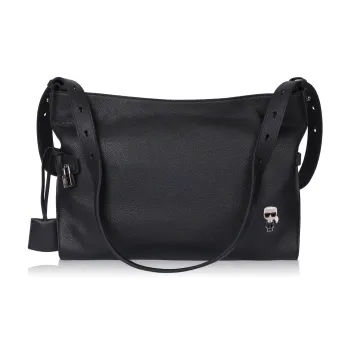 KARL LAGERFELD Top Grain Cow Leather Crossbody Bag Women's Black