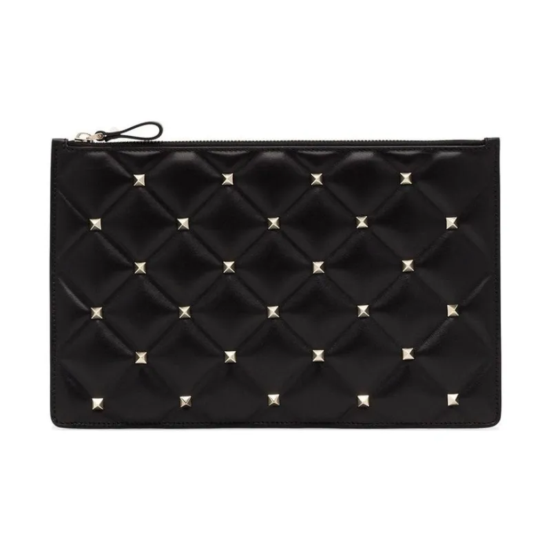 Valentino Rockstud Lambskin Wallet Clutch Women's Black-2