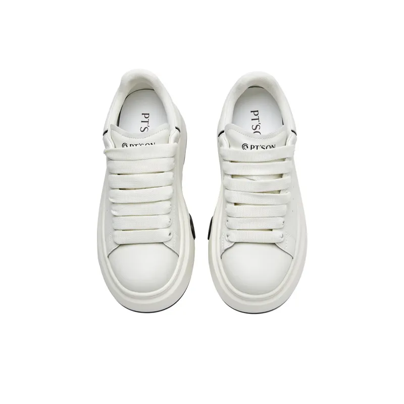 PT'SON Versatile Platform White Sneakers Height Increasing Low Top Skateboard Shoes Women's-14