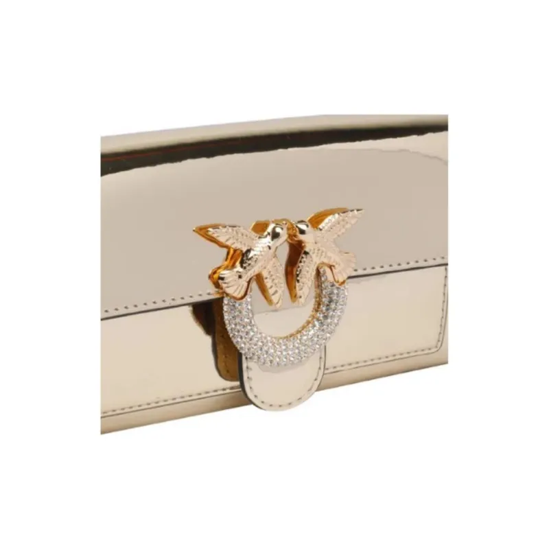 PINKO Patent Leather Shoulder Bag Women's Gold-4