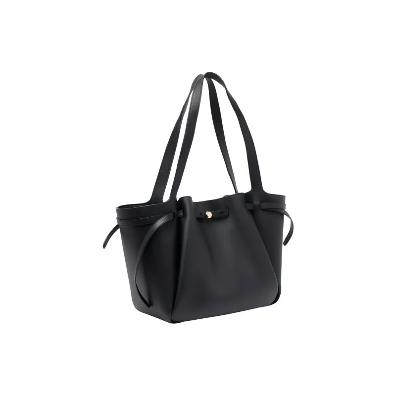 TORY BURCH Litchi Grain Leather Tote Bag, Shopping Bag, Shoulder Bag Tubas Women's Black-1