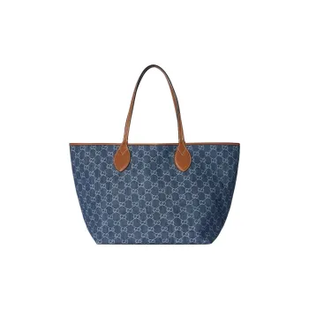 GUCCI Totissima Denim Tote Bag, Shopping Bag, Shoulder Bag Medium Size Women's Blue