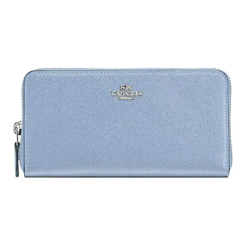 COACH Accordion Zip Cross Grain Leather Clutch Card Holder, Wallet Women's Blue