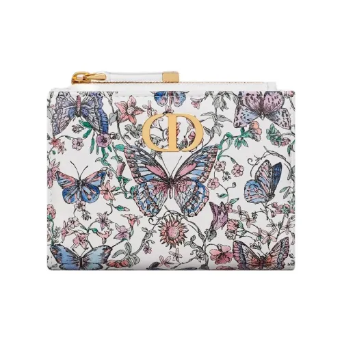 DIOR Caro Calfskin Wallet Women's White & Multicolor